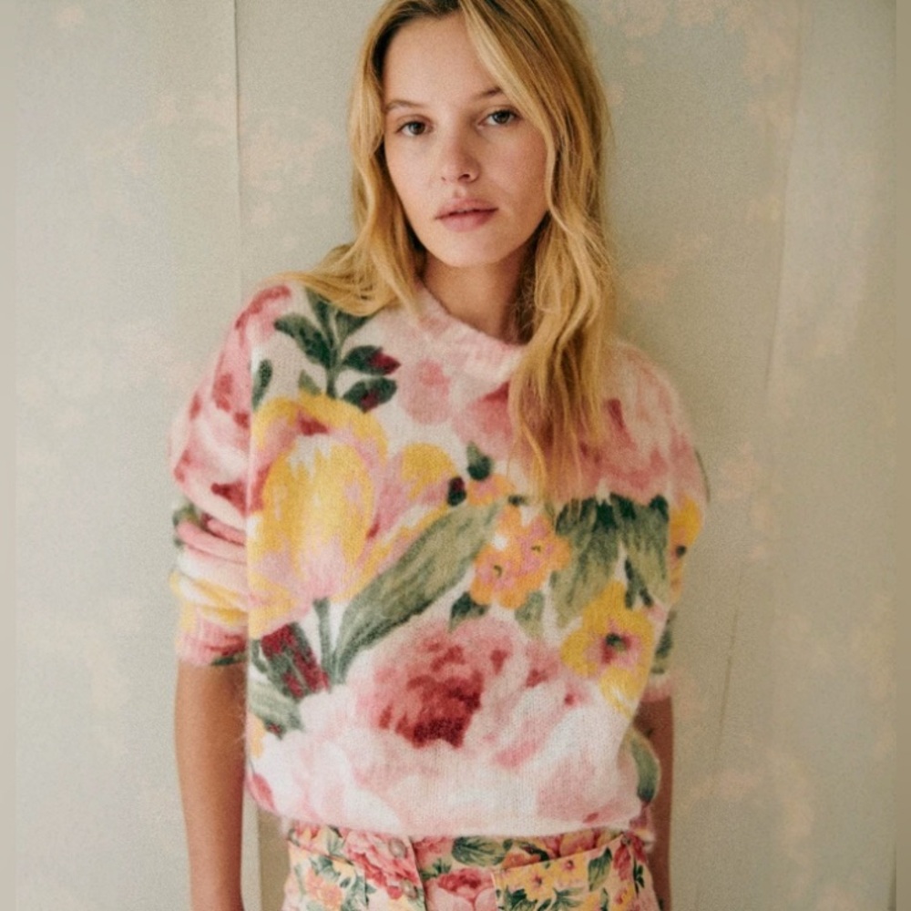 Sezane Clarissa Floral Crewneck Sweater
